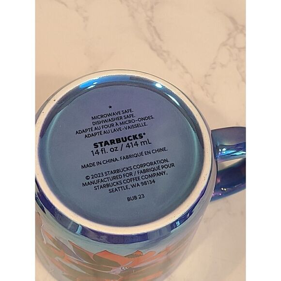 Starbucks Holiday 2023 Ceramic Coffee Mug Iridescent Poinsettia Flowers 14 oz. - Picture 6 of 8